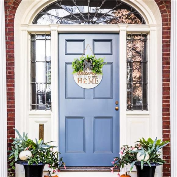 Interchangeable Front Door Welcome Sign,WinGaYe Rustic Wooden Wreath Front Porch - Picture 7 of 8